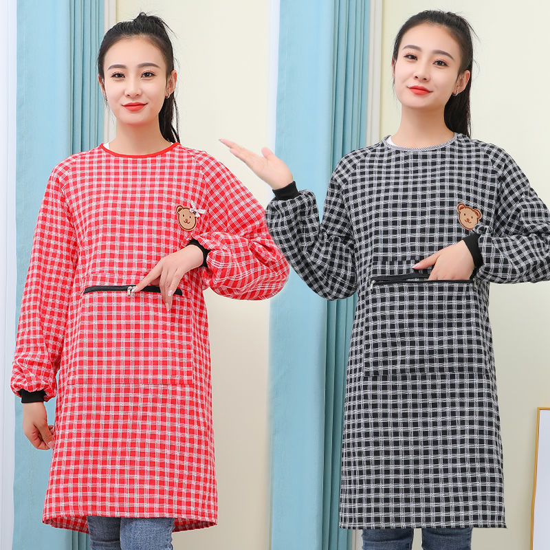 Pure Cotton Women's Apron Long Sleeve Western Style Cute Kitchen Home Cooking Work Clothes Overclothes Young Sleeved New