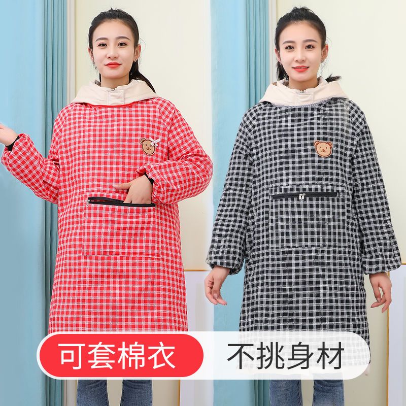 Pure Cotton Women's Apron Long Sleeve Western Style Cute Kitchen Home Cooking Work Clothes Overclothes Young Sleeved New