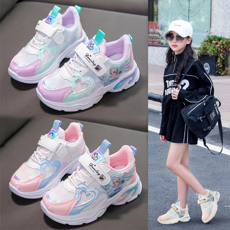 girls‘ shoes spring and autumn 2024 new children sports dad shoes casual little girl princess elsa autumn lightweight