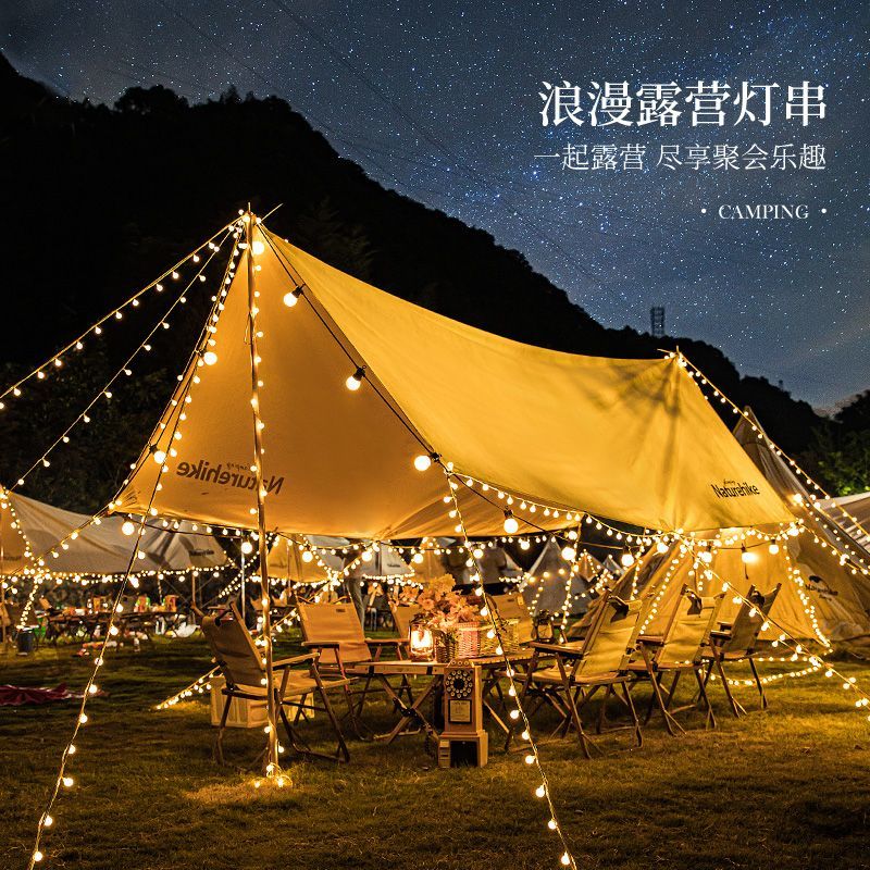 Outdoor Camping Ambience Light Stall Camping Decorations Arrangement Birthday Canopy Tent USB Light String with LED Colored Lamp