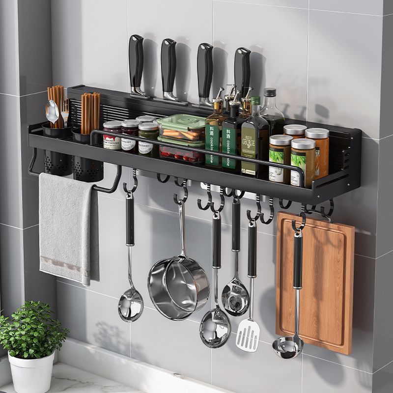 punch-free alumimum knife holder multi-functional seasoning wall mount kitchenware supplies storage shelf kitchen rack