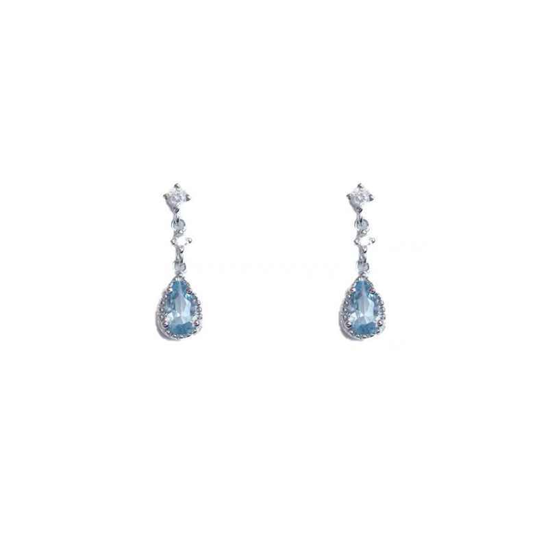 Sunset Party Walden Lake. Light Blue Tear-Shaped Ear Studs with Cold Feeling S925 Sterling Silver Needle Niche