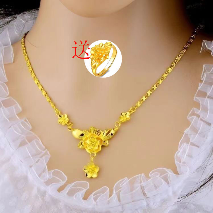 [authentic + ring for free] necklace women‘s non-fading clavicle chain alluvial gold plated jewelry rose pendant gift