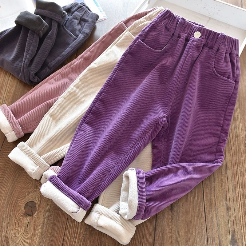 girls‘ boys‘ pants fall and winter outer wear fleece-lined thickened 2022 new children‘s medium and big children corduroy winter style western style