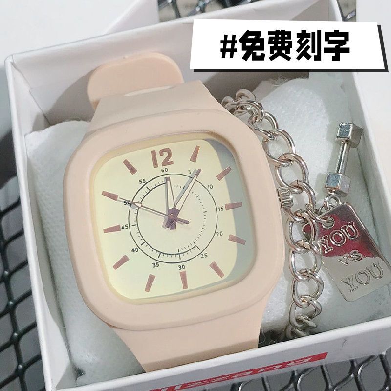 Macaron Watch Men and Women Junior High School Student Party Korean Style Simple Square Temperament Ins College Style Unicorn