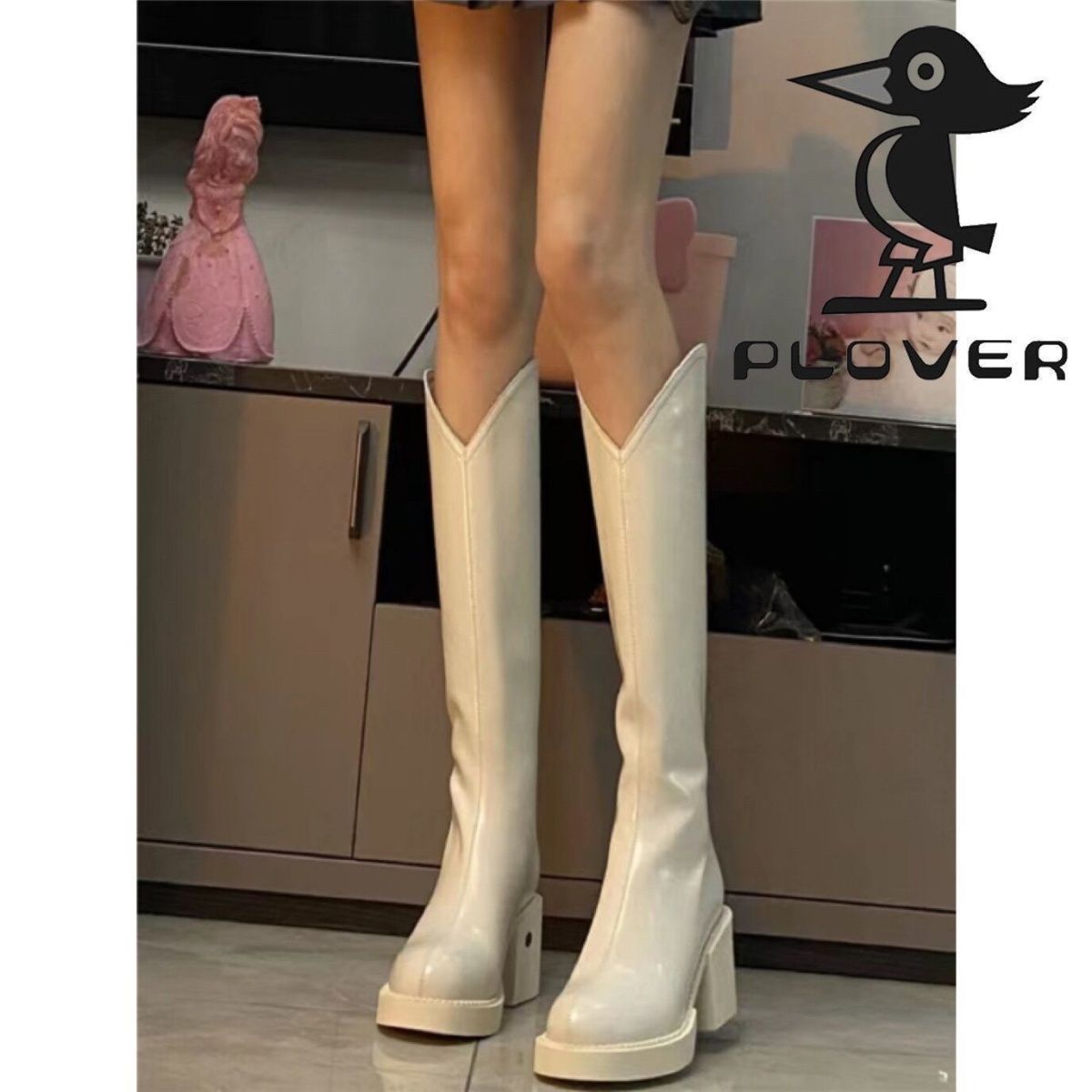 plover real soft leather long boots female 2024 new thick bottom v cut slimming british style boots knight boots