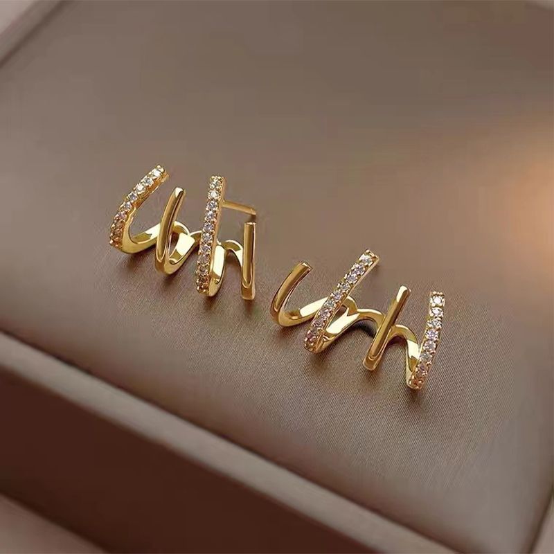 New Fashion Ear Studs 925 Silver Needle Fine Zircon-Embedded Earrings Female French H Letter All-Match Light Luxury Ear Rings