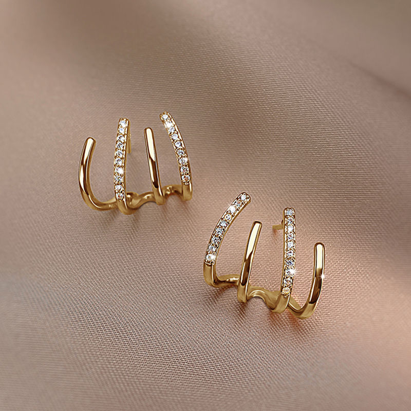 New Fashion Ear Studs 925 Silver Needle Fine Zircon-Embedded Earrings Female French H Letter All-Match Light Luxury Ear Rings