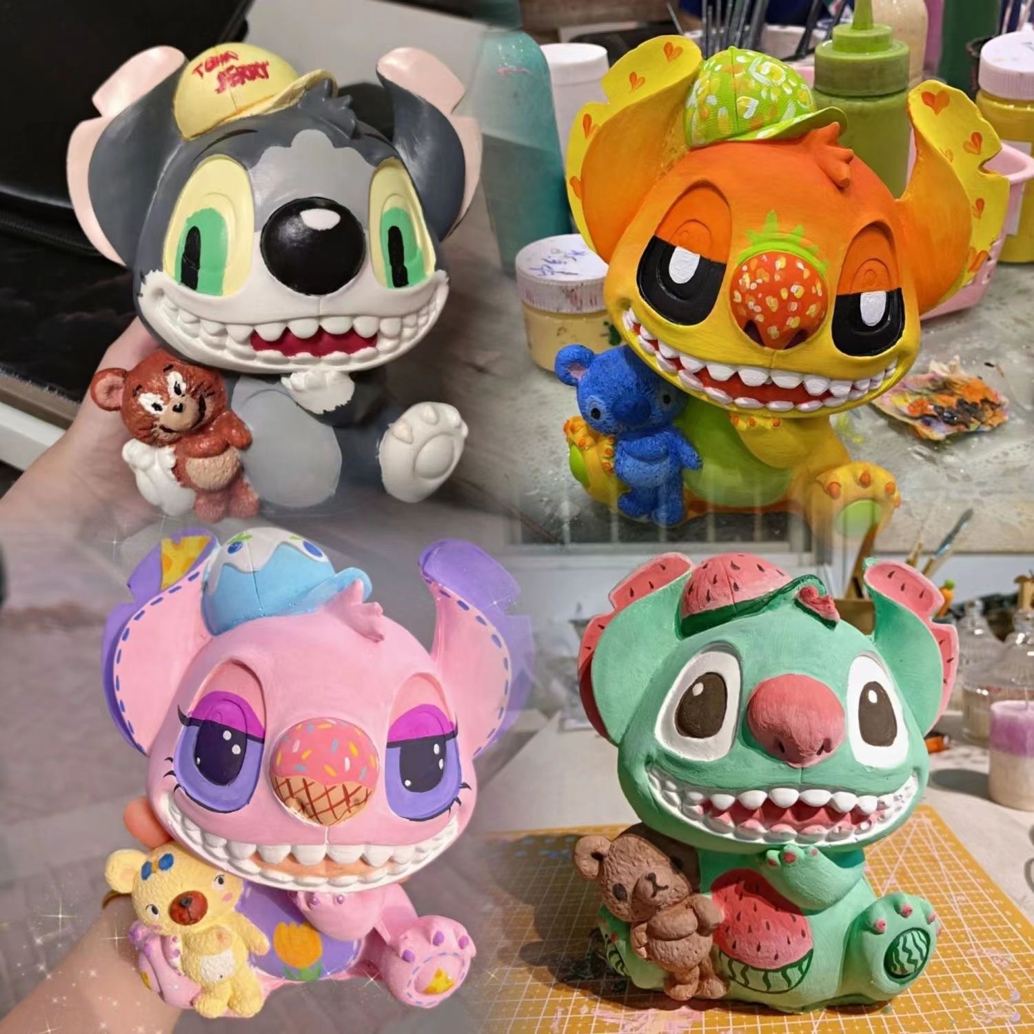 Diy Hand-Painted Vinyl Figurine Clow M Stitch Library Pikachu Coin Bank Graffiti Non-Plaster Doll