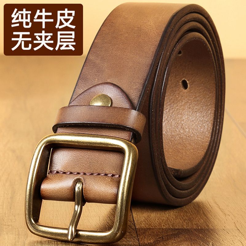 men‘s belt genuine cowhide authentic leather belt genuine leather belt men‘s durable and strong new student all-match trouser belt