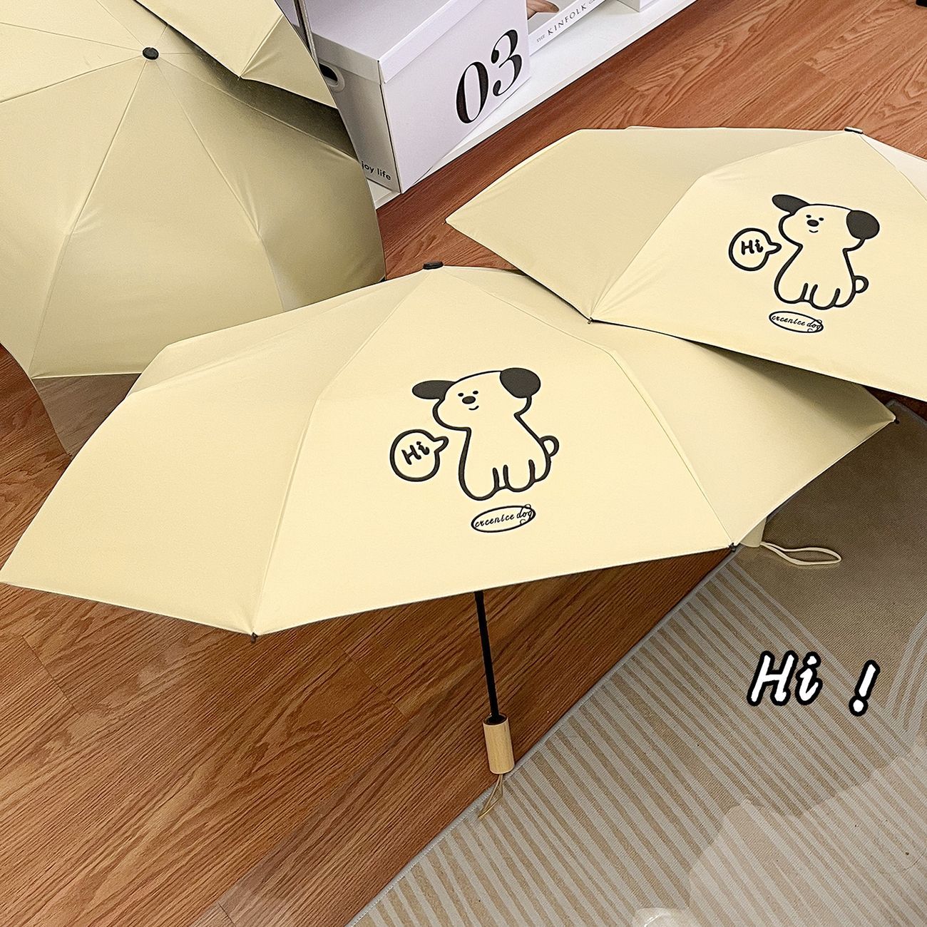 Ins Milk Huxiu Dog Umbrella Automatic Folding Tri-Fold Rain Dual-Use Folding Sun Protection Uv Protection Sun Umbrella