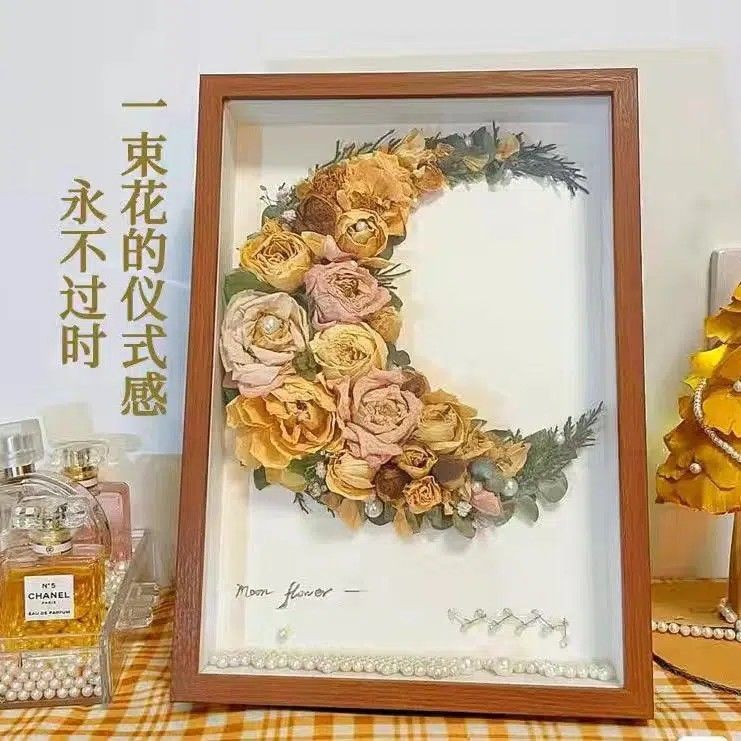 Handmade DIY Three-Dimensional Hollow Dried Flower Photo Frame Send Girls Birthday Gifts Creative Tissue Rose Preserved Fresh Flower Table Decoration