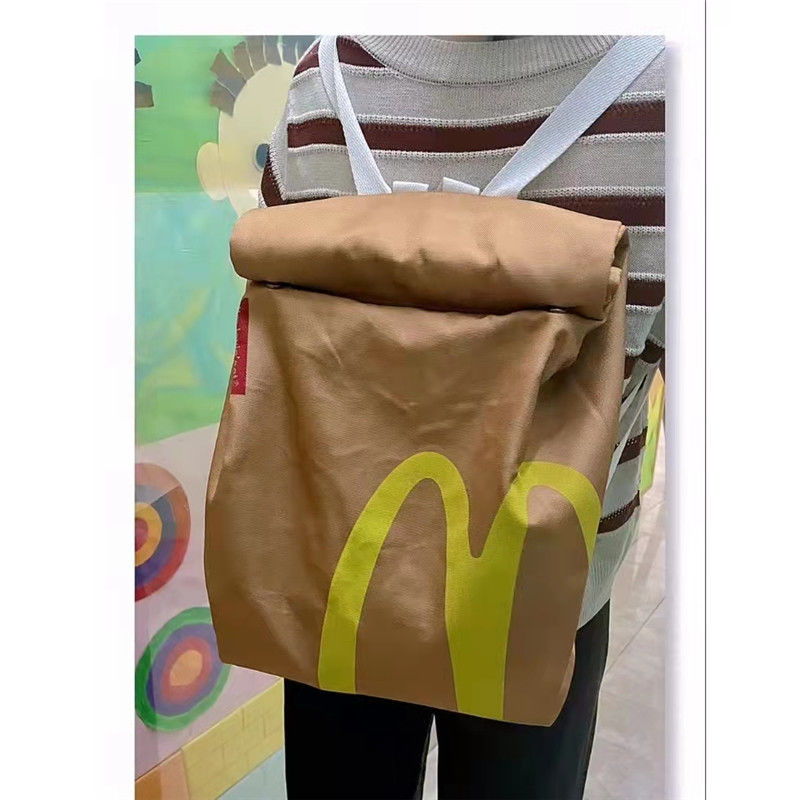 McDonald's Bag Paper Bag Women's Backpack Large Capacity Bag College Student Class Leisure Xiaohongshu Same Style