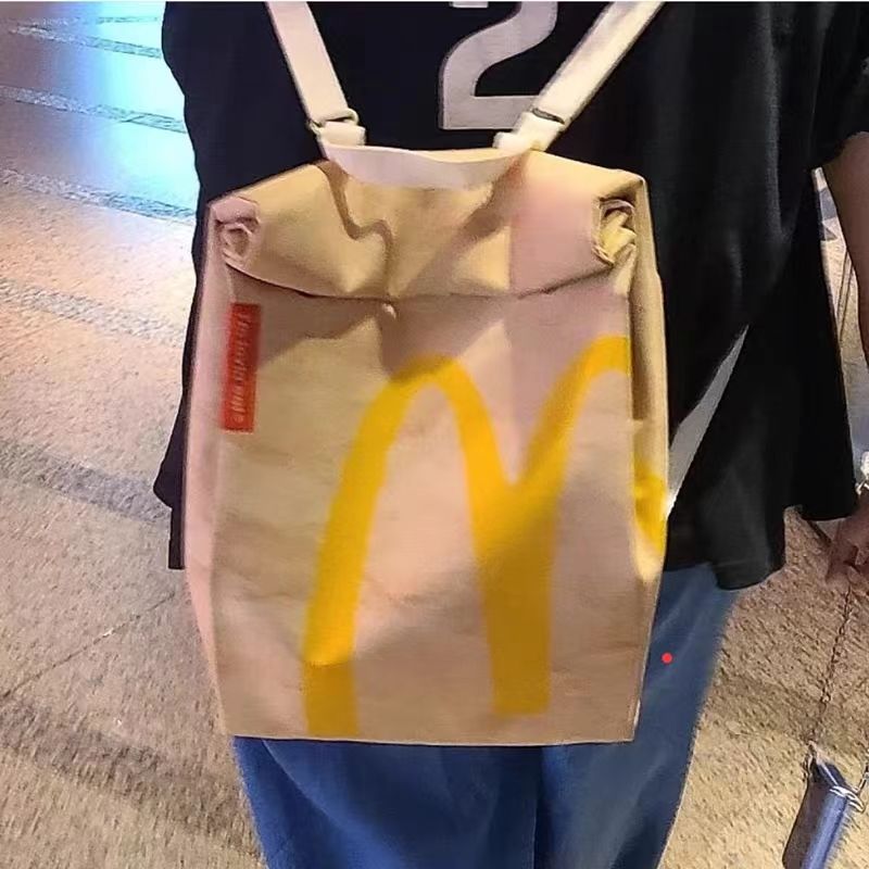 McDonald's Bag Paper Bag Women's Backpack Large Capacity Bag College Student Class Leisure Xiaohongshu Same Style