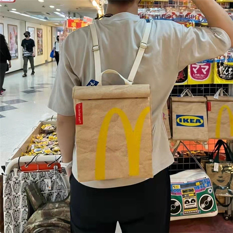McDonald's Bag Paper Bag Women's Backpack Large Capacity Bag College Student Class Leisure Xiaohongshu Same Style