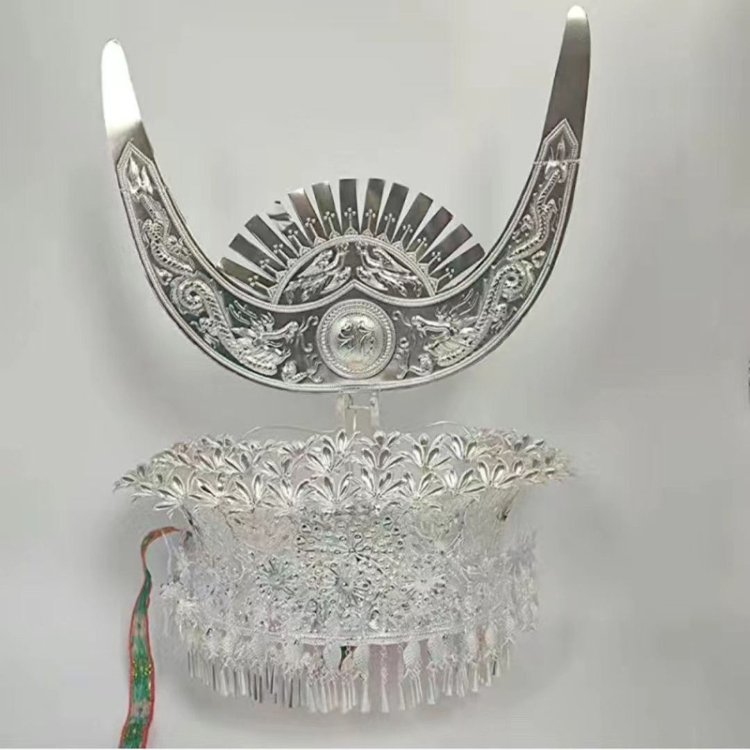 Guizhou Miao Silver Jewelry Headdress Hat Collar Phoenix Minority Miao and Dong Ethnic Group Performance Photography