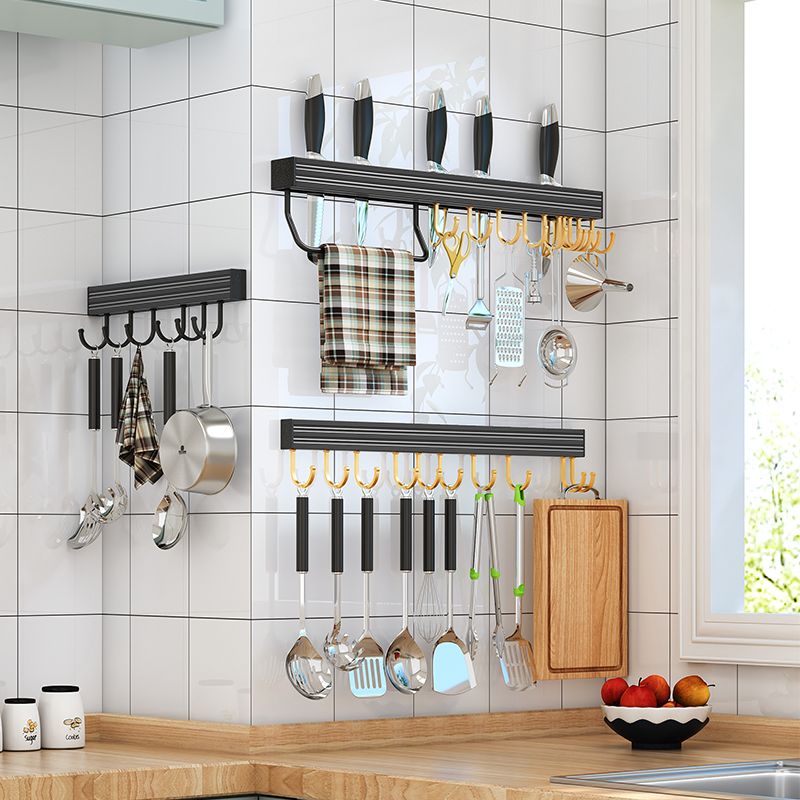 Punch-Free Kitchen Hook Rack Strong Adhesive Sticky Hook Wall-Mounted Hanging Rod Wall Shelf Storage Rack