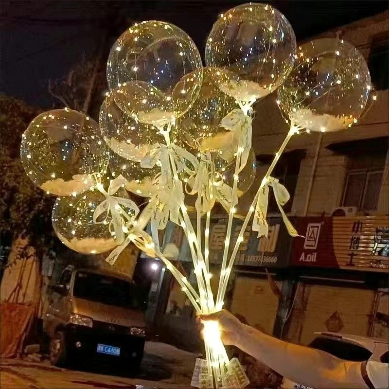 internet celebrity bounce ball balloon night market stall wholesale transparent luminous bounce ball birthday decorations arrangement props with lights