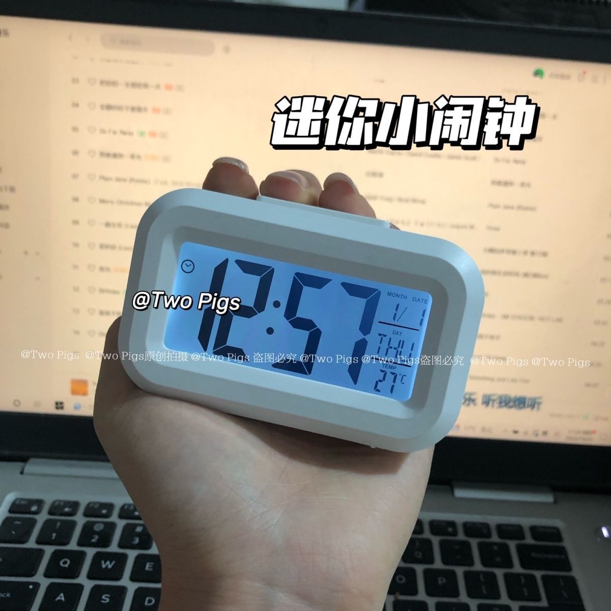 simple little alarm clock cute student mini desk clock light-on temperature date display timing snooze clock