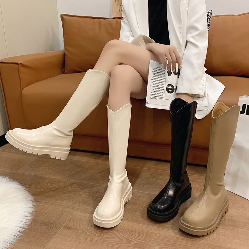 boots women 2024 spring and autumn new korean version versatile knee-high boots zipper skinny boots below the knee mid boots