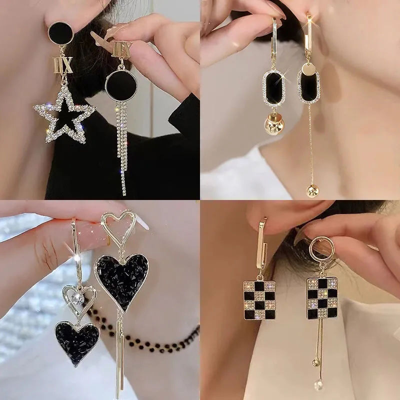 black love heart earrings women‘s western style double love you asymmetric graceful online influencer light luxury high-end sense exaggerated ear jewelry