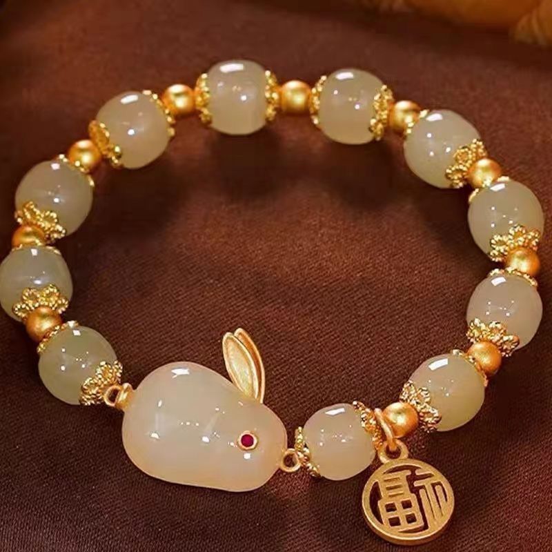 new chinese style jade hare bracelet women‘s ins special-interest design good-looking students bracelet girlfriends antique birthday gift