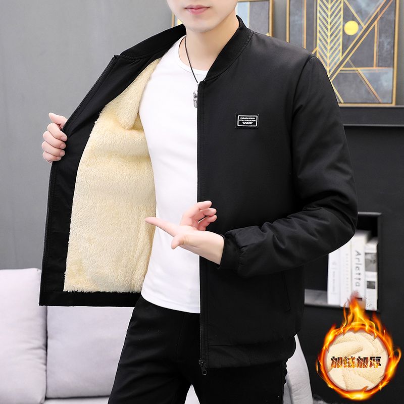 autumn and winter fleece-lined thickened men‘s jacket autumn and winter new casual slim-fit baseball uniform fleece-lined thickened