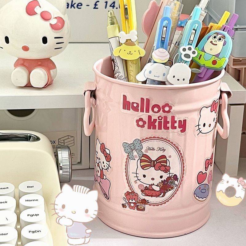 retro portable cute sanrio pen holder cartoon good-looking student dormitory desktop storage fantastic iron small bucket