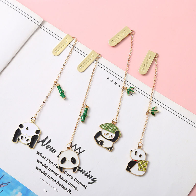 cute bookmarks national style panda pendant small pendant metal page clip cartoon bamboo student cultural creative small gift