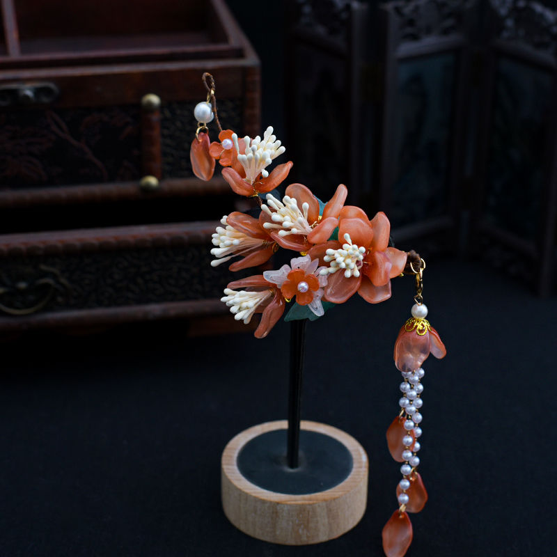 Ancient Style Han Chinese Clothing Headdress Barrettes Glazed Flower Tassel Side Clip Fairy Hairpin Accessories Women's Ancient Costume Daily Hair Accessories