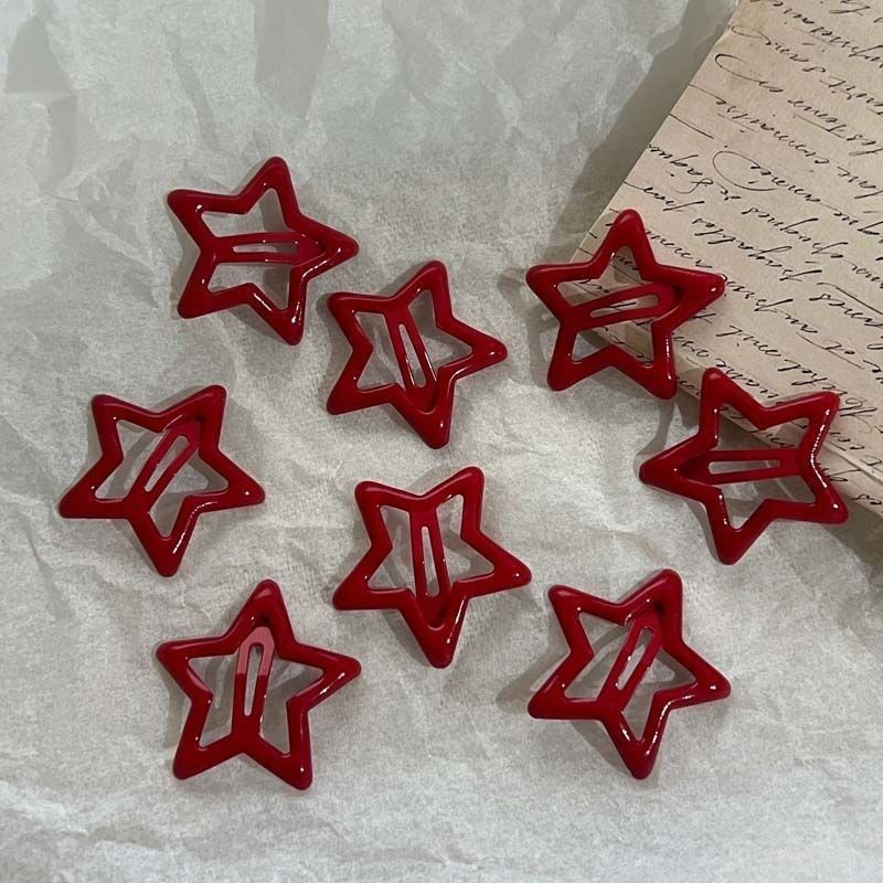 ins xingx new year red a pair of hairclips five-pointed star bb clip broken hair girls‘ hairpin princess bang clip hair clip side clip