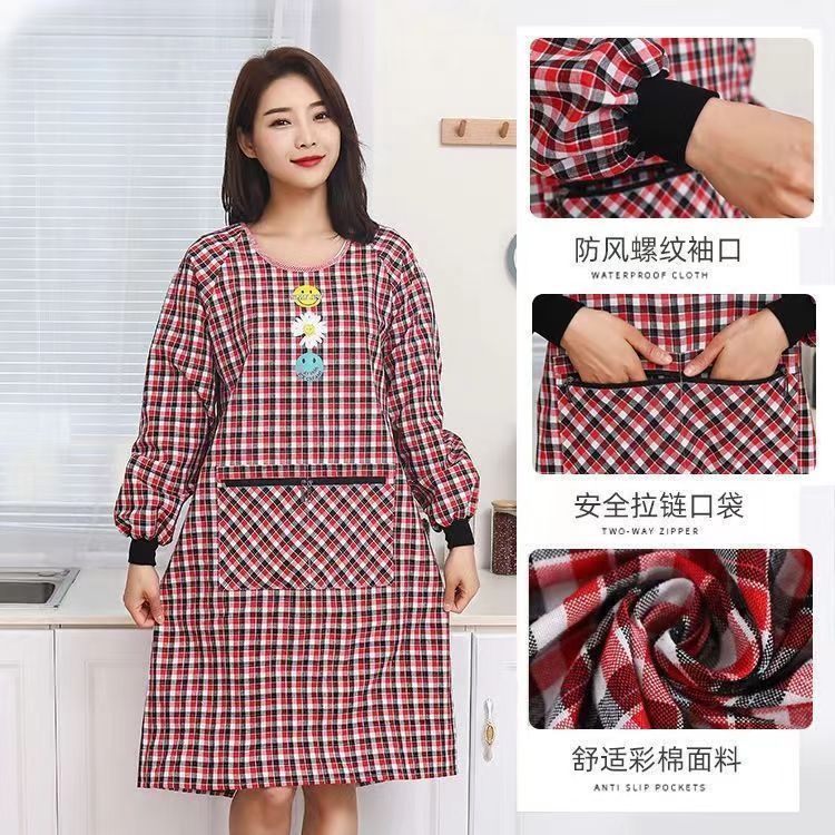 Cotton Apron Long Sleeve Coverall Kitchen Home Cooking New Oil-Proof Men's and Women's Young Western Style Work Clothes