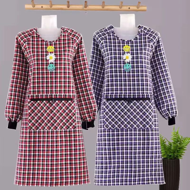 Cotton Apron Long Sleeve Coverall Kitchen Home Cooking New Oil-Proof Men's and Women's Young Western Style Work Clothes