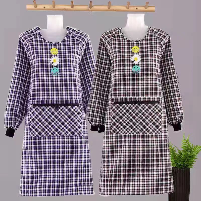 Cotton Apron Long Sleeve Coverall Kitchen Home Cooking New Oil-Proof Men's and Women's Young Western Style Work Clothes