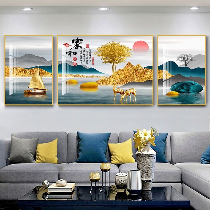 modern minimalist living room decorative painting sofa wall painting high-end atmosphere crystal porcelain painting new light luxury three-piece painting