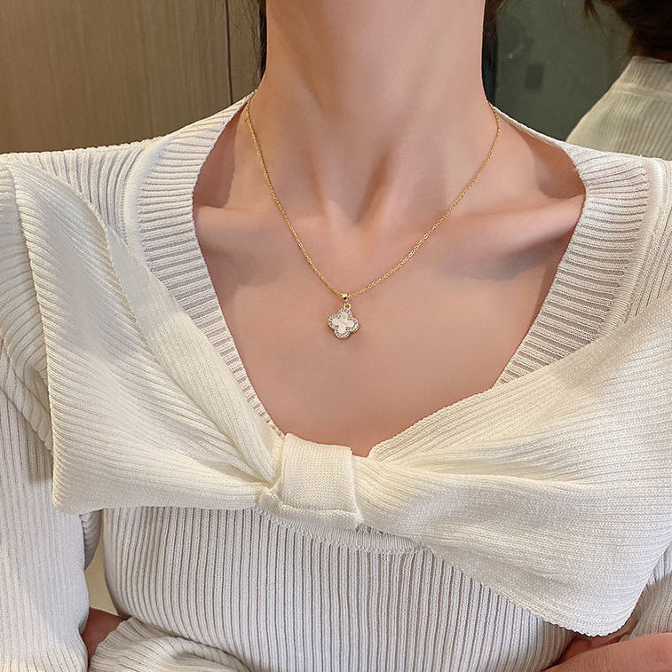 S925 Sterling Silver Good-looking Gold Clover Necklace Light Luxury Ins Special-Interest Design Autumn and Winter High-Grade Clavicle Chain