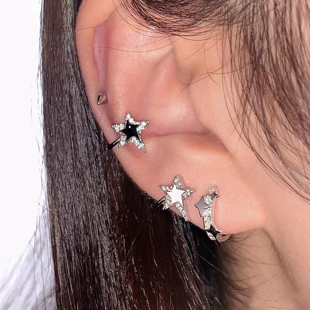 recopan shining star ear studs exquisite sweet cool five-pointed star ear bone stud titanium steel inlaid zirconium hot girl earrings earrings