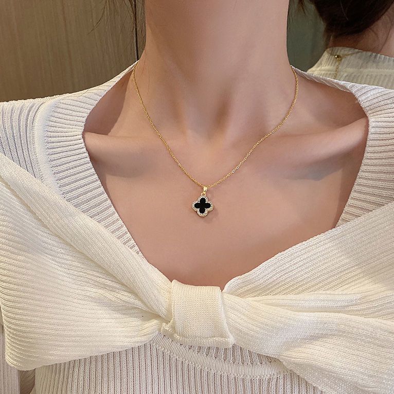 S925 Sterling Silver Good-looking Gold Clover Necklace Light Luxury Ins Special-Interest Design Autumn and Winter High-Grade Clavicle Chain