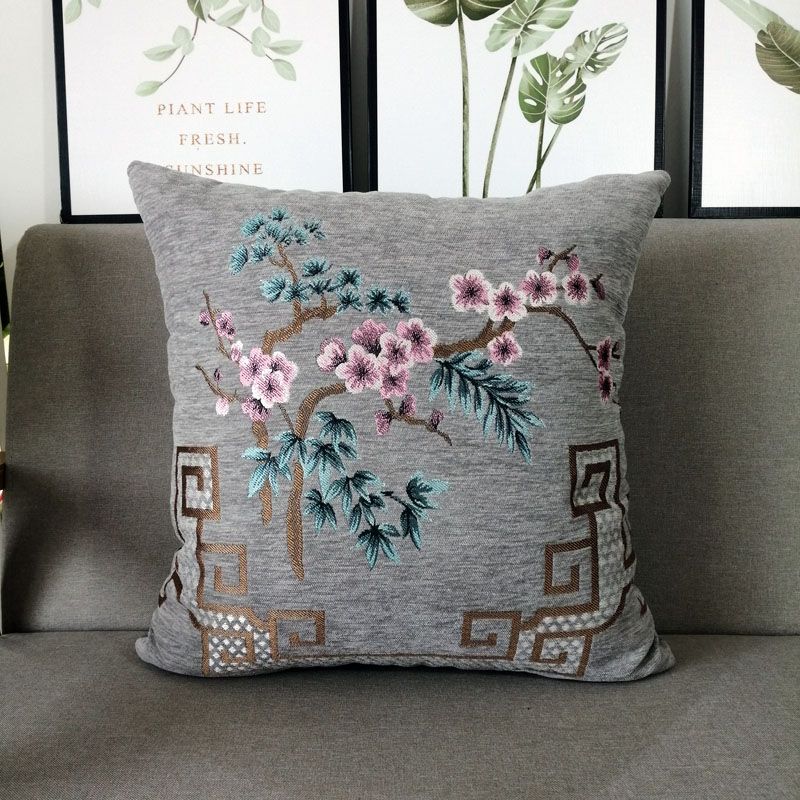 European Chenille Luxury Embroidered Cushion Office Embroidered Cushion Living Room Sofa Backrest Bedroom Waist Rest Pillow Cover