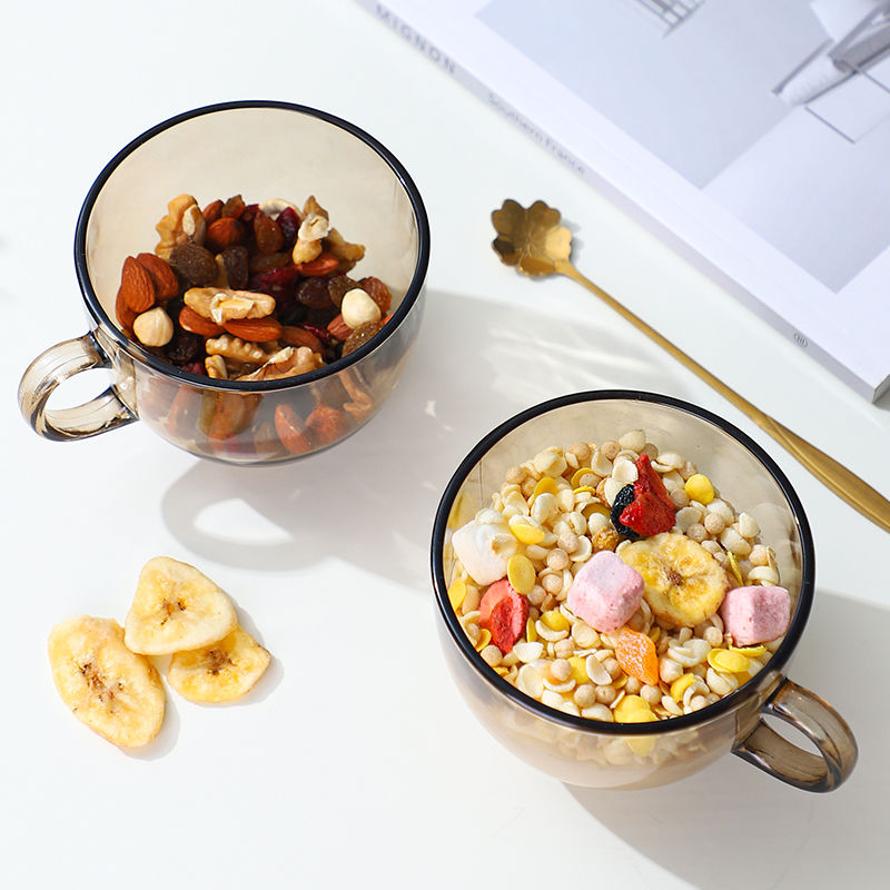 glass breakfast cup large capacity tea color with spoon and lid milk cup household oatmeal yogurt cup coffee cup with handle