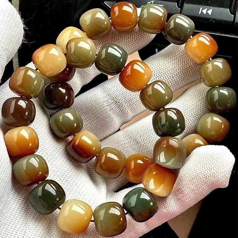 Authentic Bodhi Bracelet Dunhuang Charcoal Burning Thin Colored White Jade Bodhi Pliable Temperament Hand Toy Crafts Men's and Women's Bracelet