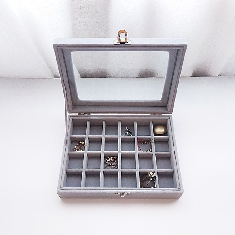 a fine workmanship dust-proof flannel jewelry storage box evenly divided can hold ear studs transparent jewelry box