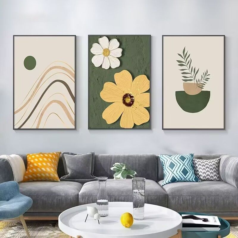 living room decorative painting nordic style sofa background wall mural modern minimalist bedroom and dining room paintings abstract three-piece painting