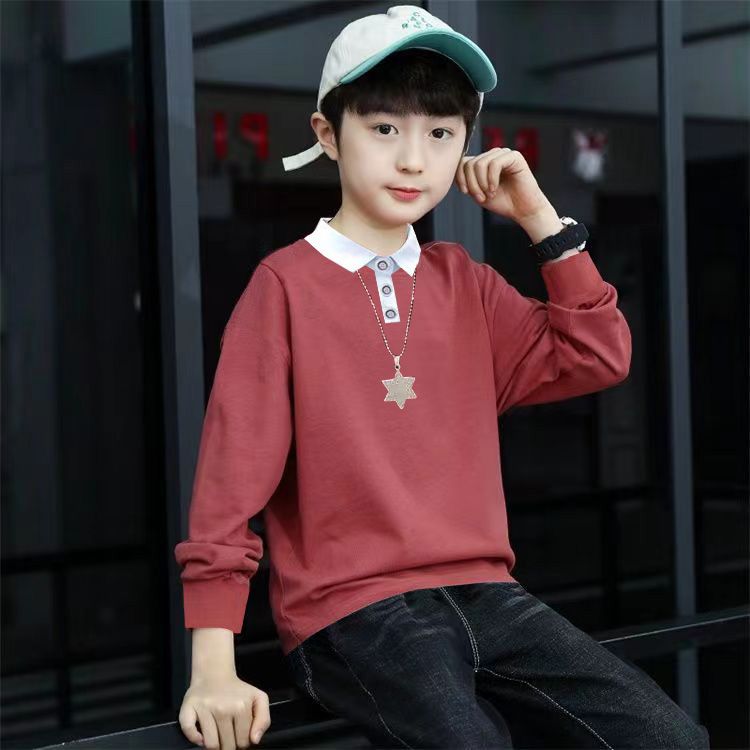 Pure Cotton Children's Clothing Boy's Long-Sleeved T-shirt Spring and Autumn 2021 New Medium and Big Children Striped Thin round Neck Children's Bottoming Shirt