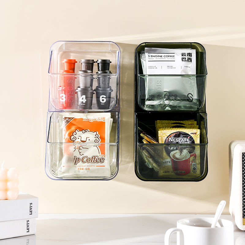 Desktop Storage Box Tea Bag Tea Coffee Capsule Office Drinks Tea Room Wall-Mounted Punch-Free Storage Rack