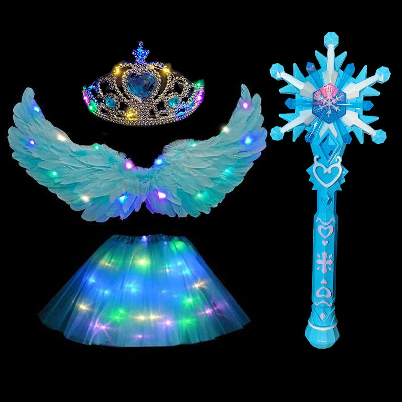 children‘s frozen crown magic wand set princess elsa girls‘ headband accessories female luminous birthday gift