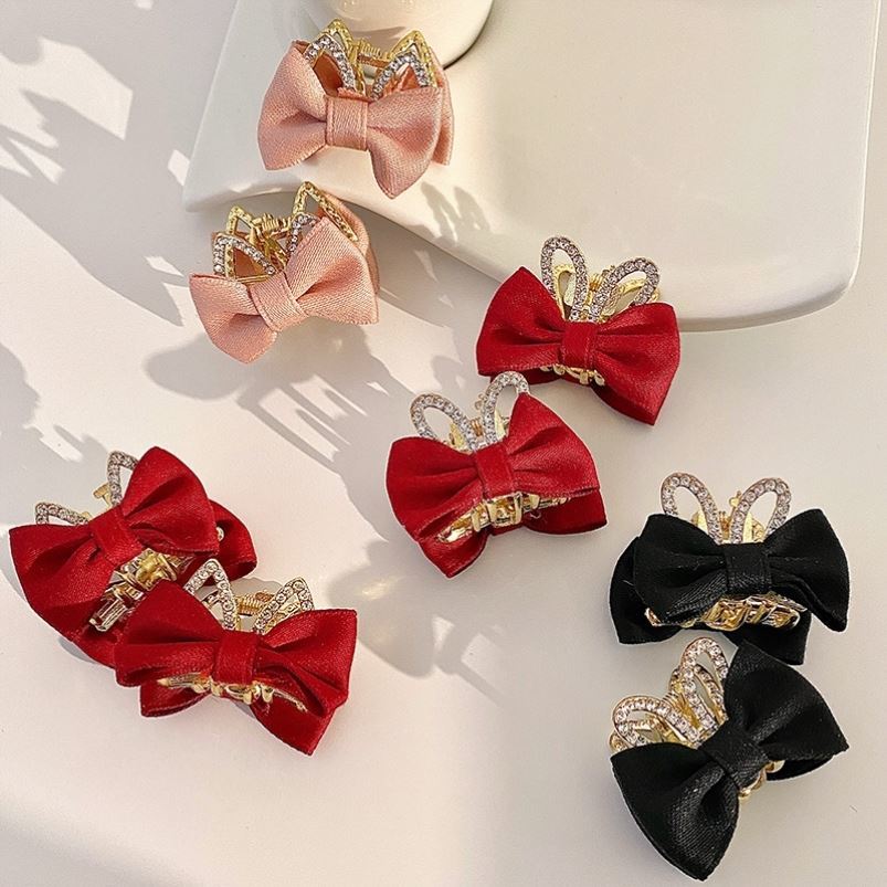 Children's Bow Grip Back Head Red Hair Accessory Girl Head Clip Double-Sided Silk Section Internet Celebrity Princess on the Run Barrettes
