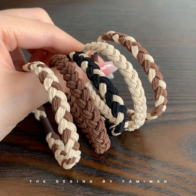 milk brown head rope three-strand head rope new rubber band high elasticity braided hair rope ins head rope tie hair cute