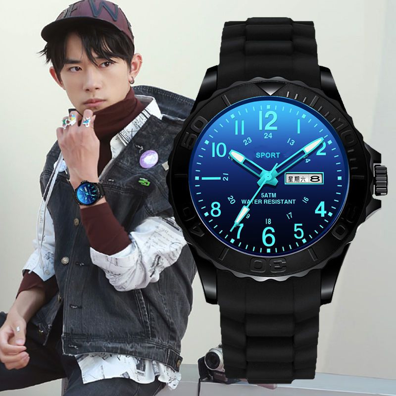 watch men‘s luminous waterproof drop-resistant junior high school primary school children boy teen trend ultra-thin electronic watch