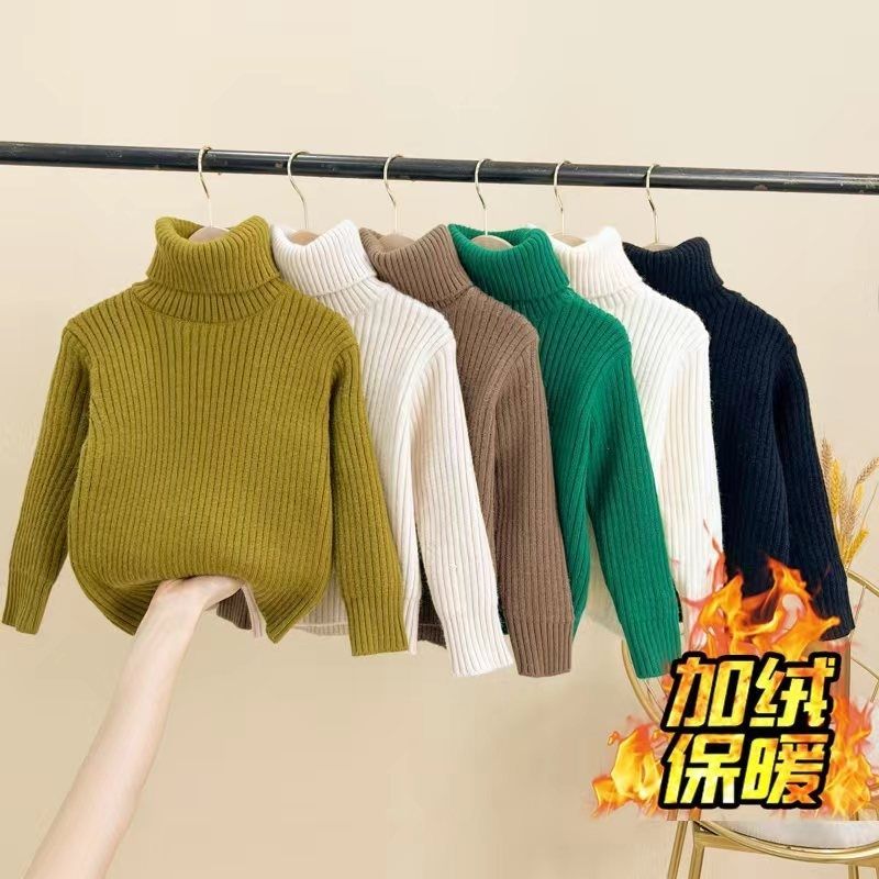 boys and girls autumn and winter turtleneck one-piece velvet sweater velvet thickening sweater bottoming shirt baby sweater versatile korean style